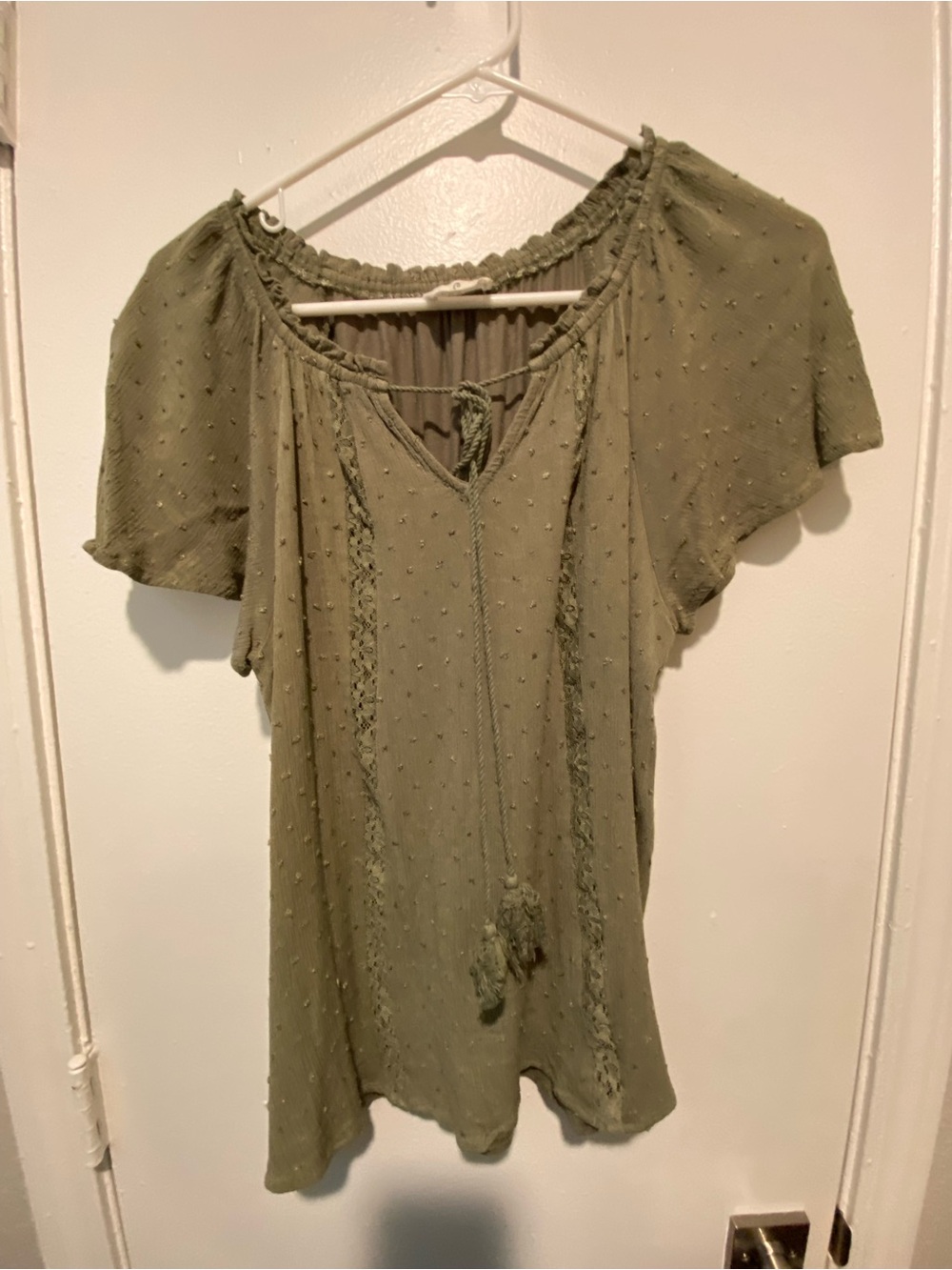 Olive Green Flutter Sleeve Peasant Top